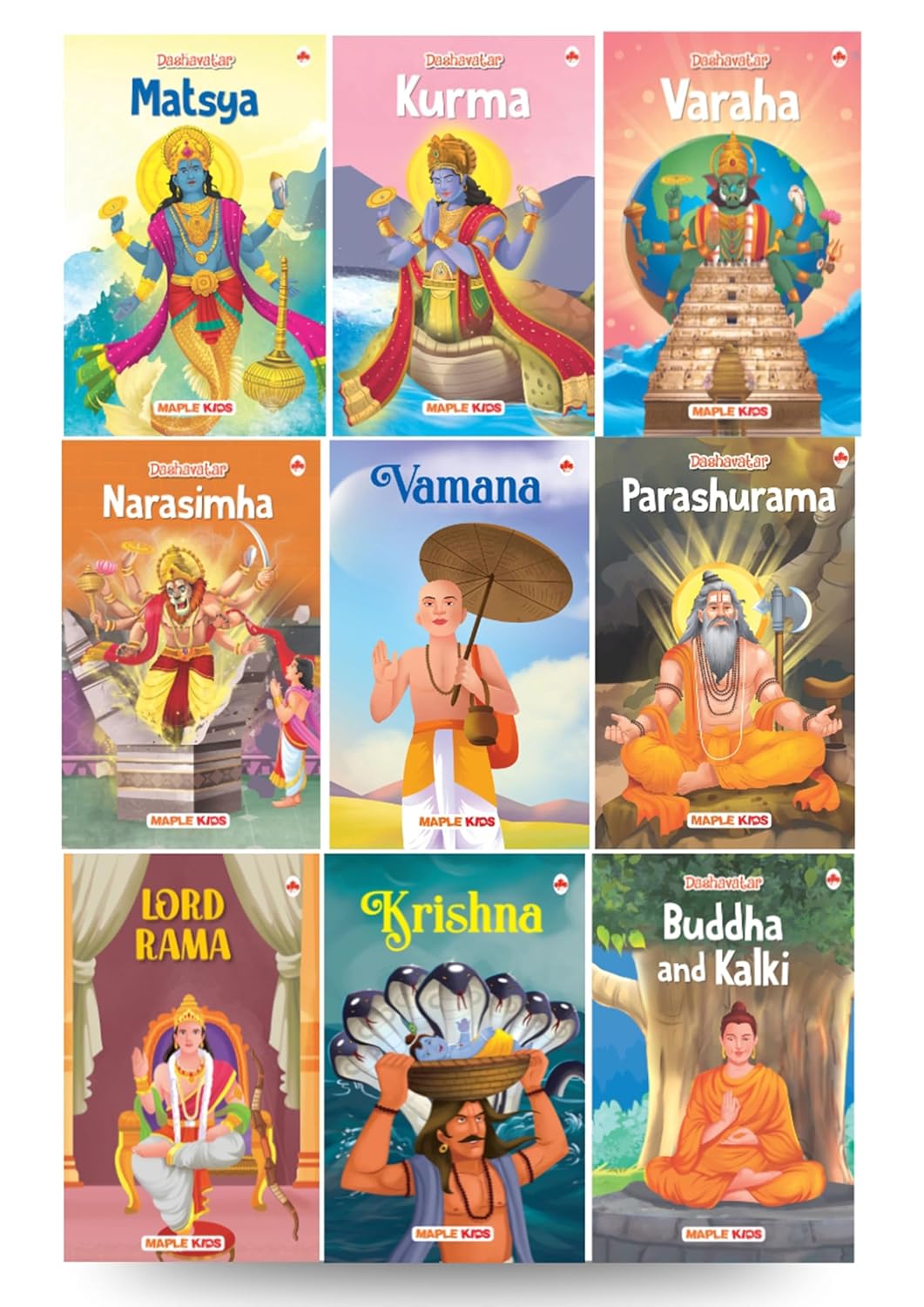 Story Books for Kids - Dashavtar (Set of 9 Books) - Matsya, Kurma, Varaha, Narasimha, Vamana, Parash by Maple Press