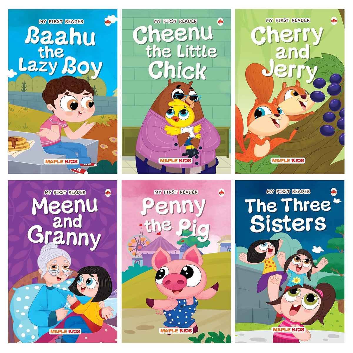 Story Book for Kids - First Reader (Illustrated) (Set of 6 Books) - Penny The Pig, The Three Sisters by Maple Press