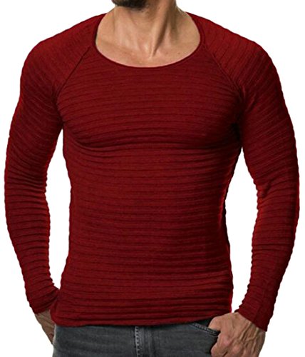Yayun Yayu Mens Casual Round Neck Long Sleeve Knit Thin Pullover Sweaters Wine Red Medium