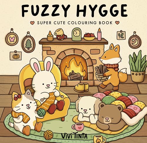 Fuzzy Hygge: Cute and Cozy Coloring Book for Adults & Teens Featuring Adorable Animals Characters for Stress Relief