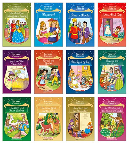 Forever Classics (Set of 12 Fairy Tales with Colourful Pictures) - Story Books for Kids - Rapunzel, The Wise Goat and the Wolf, Jack and the ... Hansel and Gretel, Beauty and the Beast by Maple