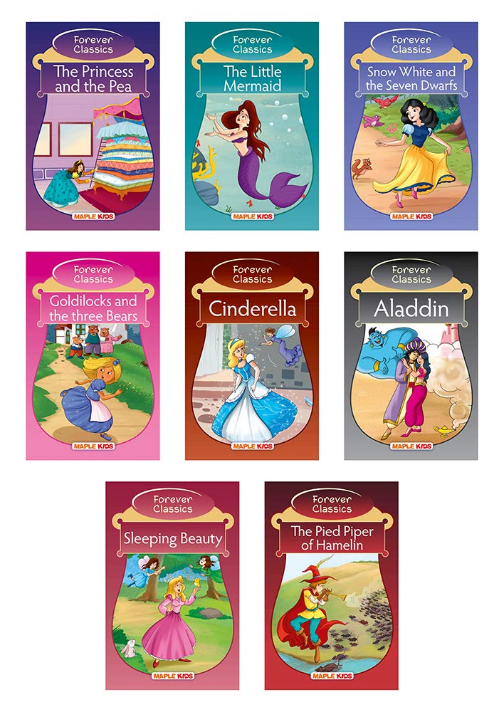 Forever Classics (Set of 8 Fairy Tales with Colourful Pictures) - Story Books for Kids - Aladdin, Cinderella, Goldilocks and the Three Bears, Sleeping ... Piper of Hamelin, The Princess and the Pea by Maple Press