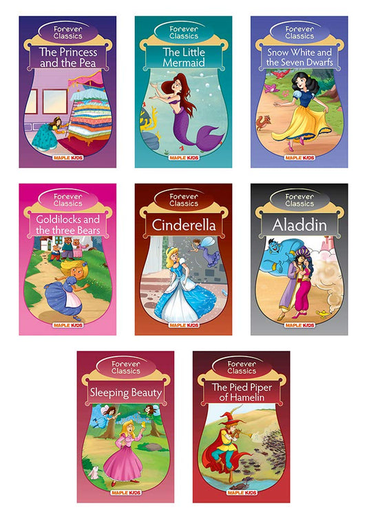 Forever Classics (Set of 8 Fairy Tales with Colourful Pictures) - Story Books for Kids - Aladdin, Cinderella, Goldilocks and the Three Bears, Sleeping ... Piper of Hamelin, The Princess and the Pea by Maple Press