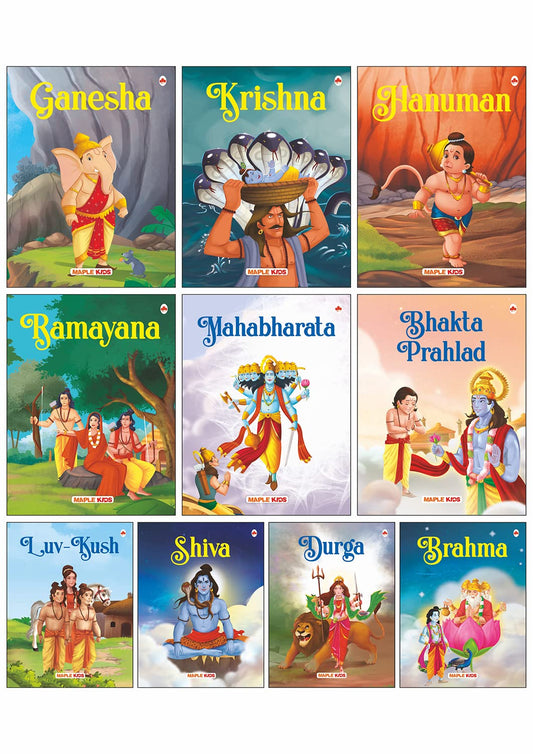 Mythology Tales - Mahabharata, Krishna, Hanuman, Ganesha, Ramayana, Brahma, Shiva, Bhakta Prahlad, Luv-Kush, Durga - for Children (Illustrated) by Maple Press