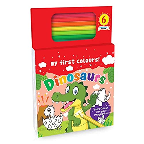 Hello Friend My First Dinosaurs Colouring Book for Kids with 80 Colouring Sheets and 6 Colour Pencils, 4+ yrs